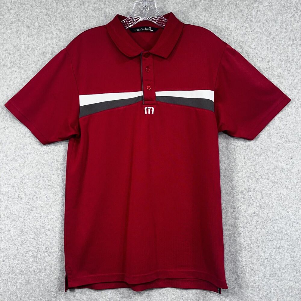Travis Mathew Polo Shirt‎ Mens Small Red White Stripe Golf Performance Stretch